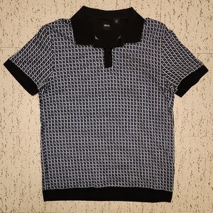 Hugo Boss Geometric Print 1/4 Button Down Polo Casual Dress Shirt